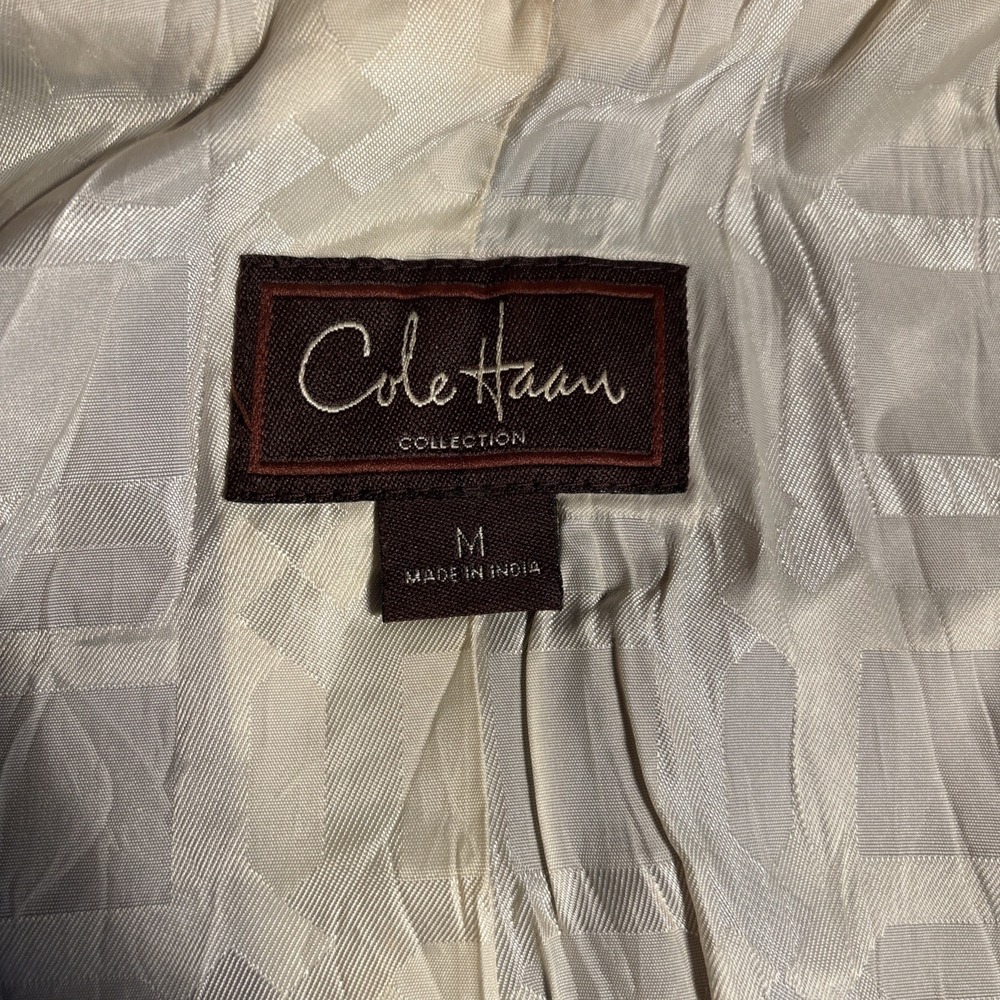 Cole Haan Collection Tan Lambskin Leather Whipstitch Moto Jacket Womens Medium - Picture 4 of 16